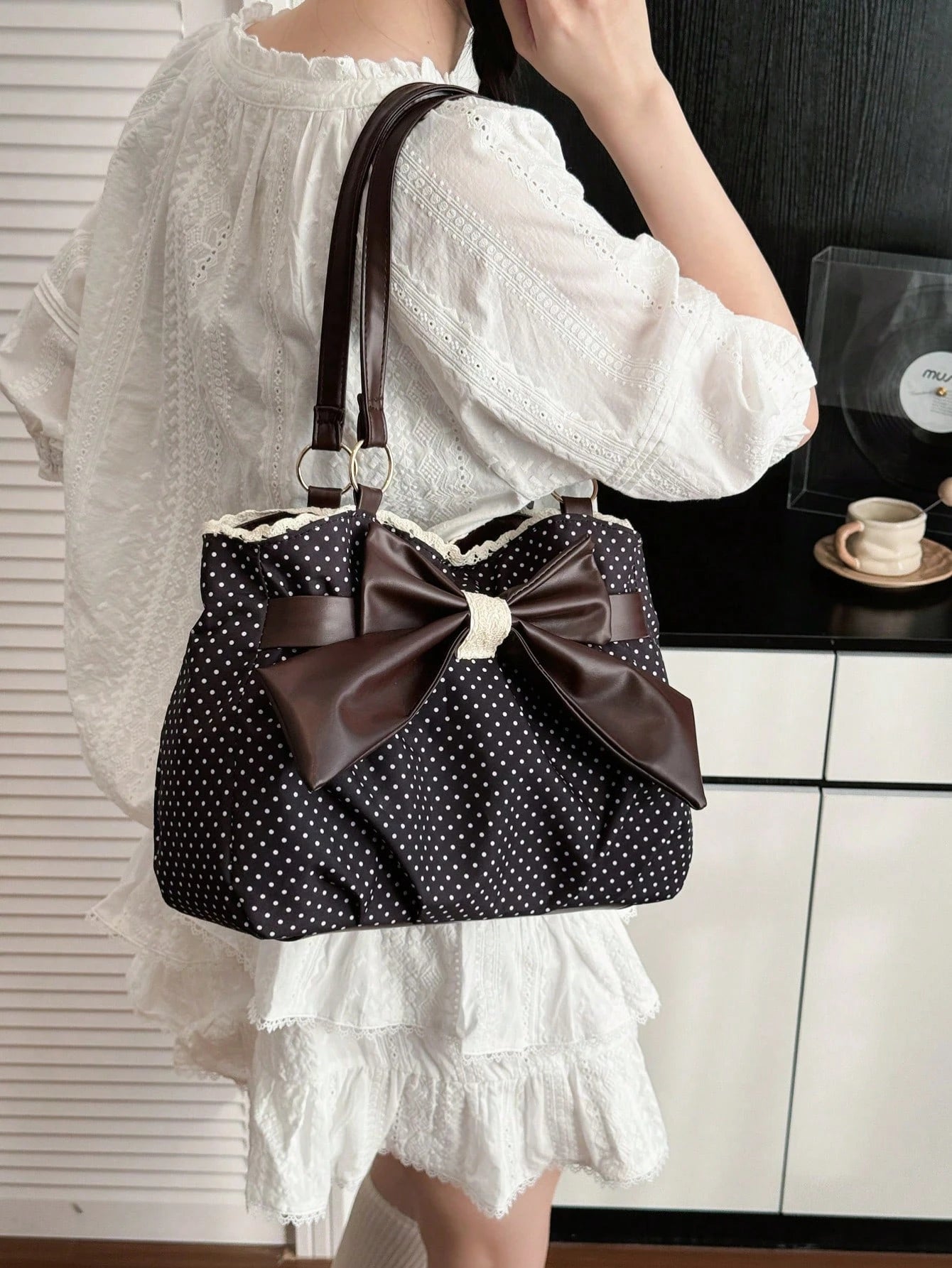 Large Polka Dot Ruffle Tote Bag