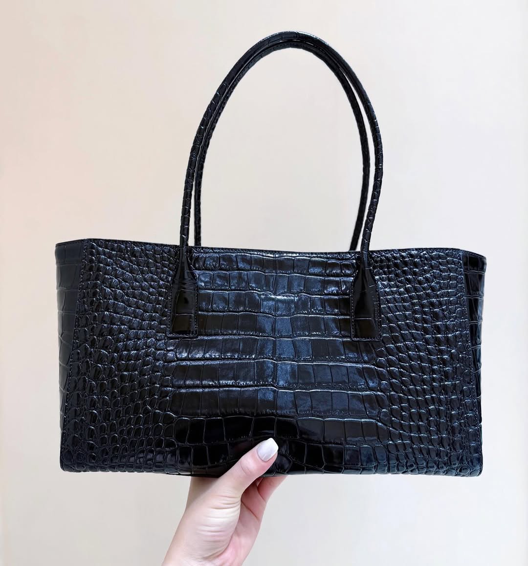 CHANEL Crocodile Croc Illusion Black Tote Shopping Bag