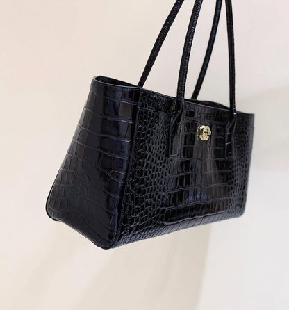 CHANEL Crocodile Croc Illusion Black Tote Shopping Bag