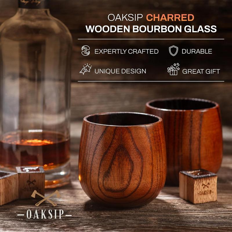 Oaksip - Wooden Whiskey & Bourbon Drinking Glass Tumbler Cup