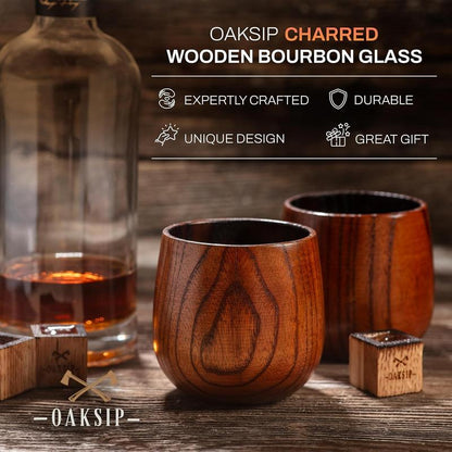 Oaksip - Wooden Whiskey & Bourbon Drinking Glass Tumbler Cup