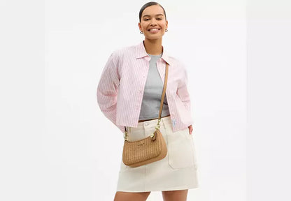 Coach Straw Teri Shoulder Bag With Charm