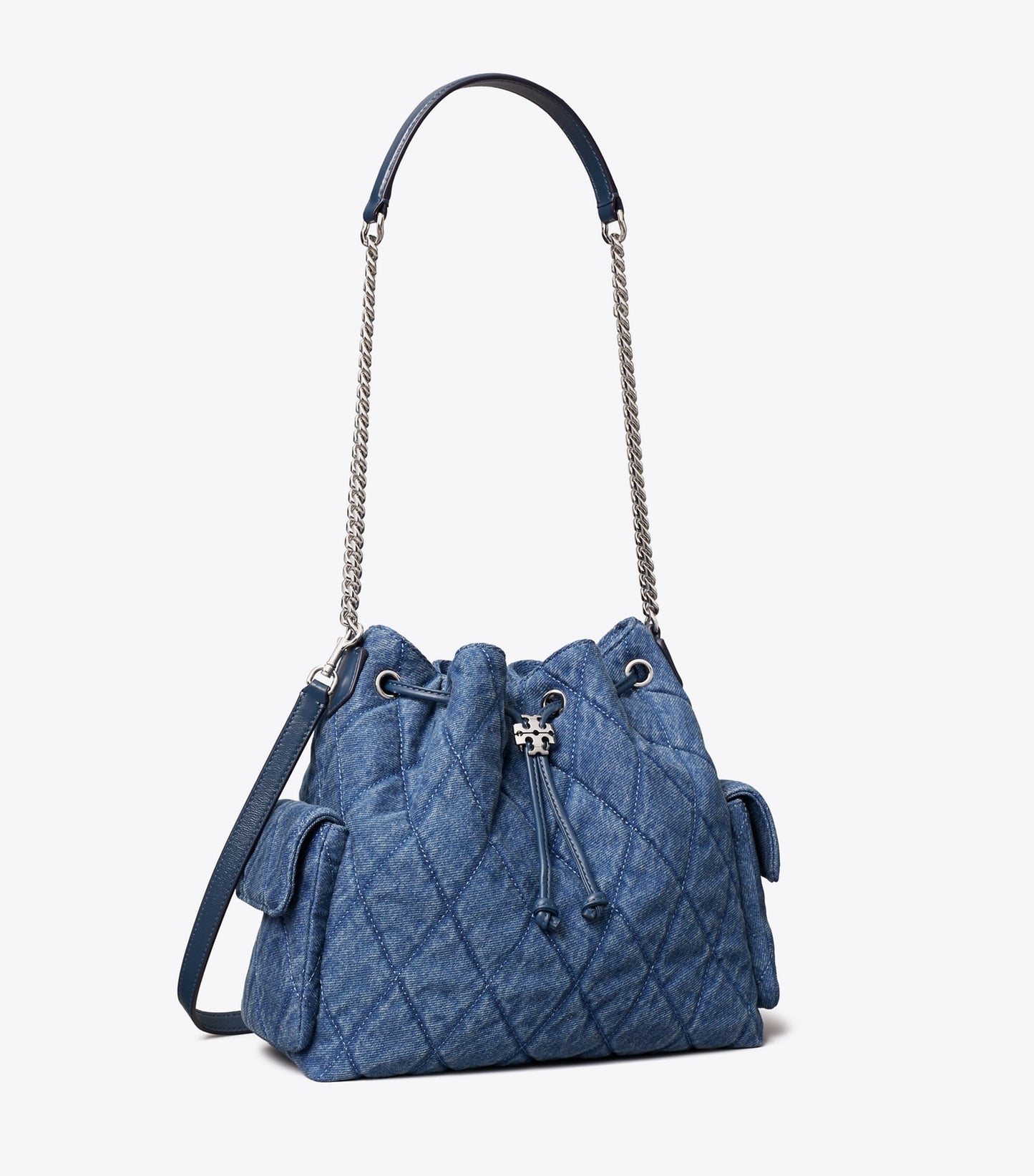 Tory Burch CHARLIE QUILTED DENIM DRAWSTRING SHOULDER BAG